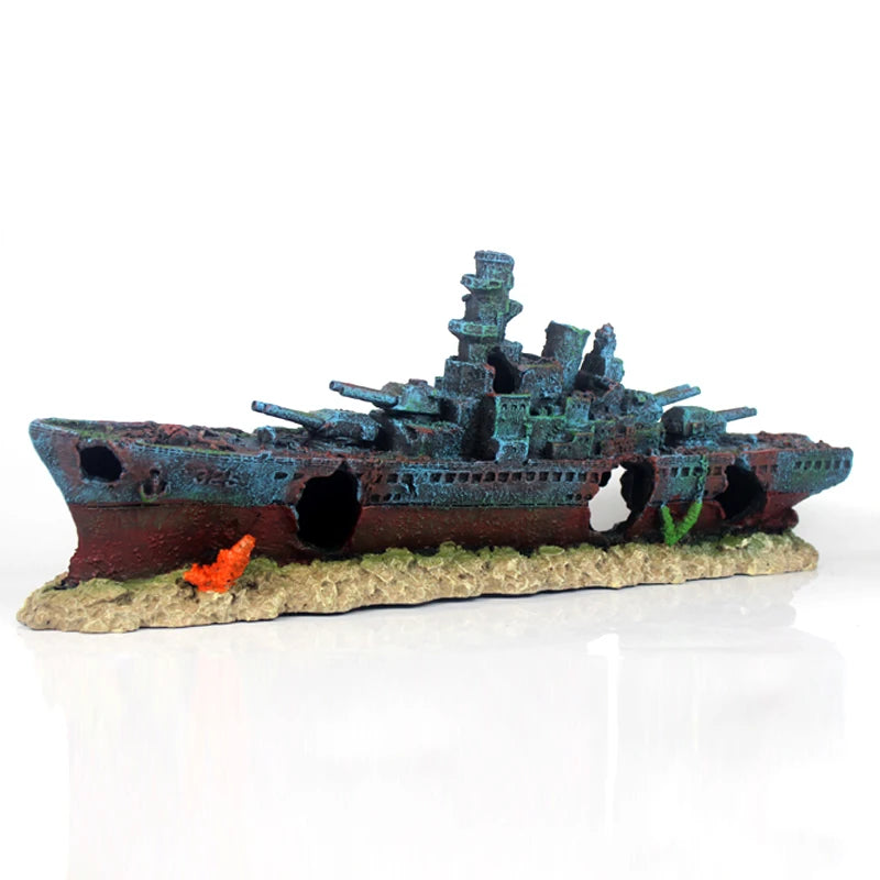 49cm Navy Warship Batttle Ship Resin Boat Aqaurium Tank Fish Decoration Ornament aquarium decor decoration