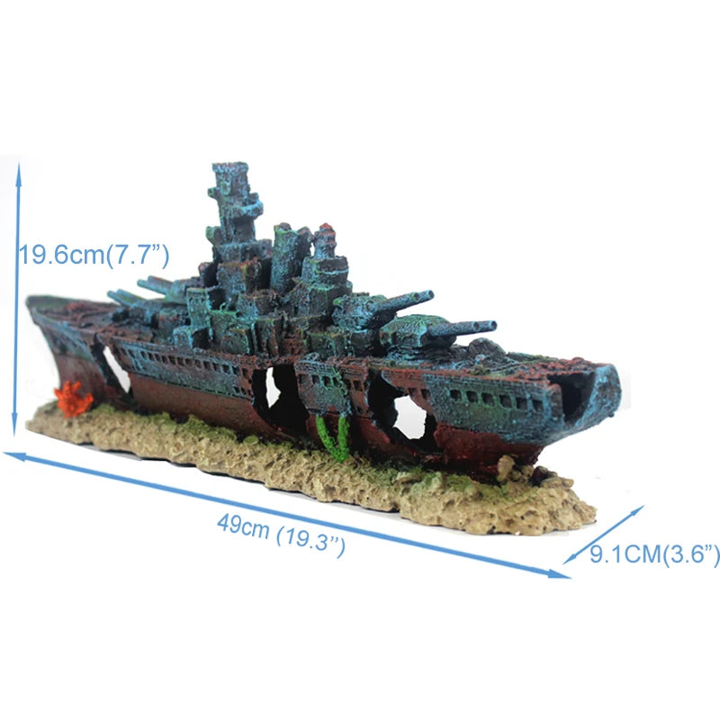 49cm Navy Warship Batttle Ship Resin Boat Aqaurium Tank Fish Decoration Ornament aquarium decor decoration