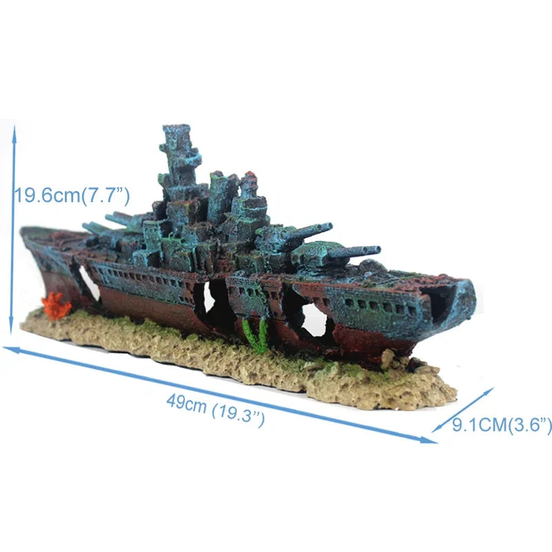 49cm Navy Warship Batttle Ship Resin Boat Aqaurium Tank Fish Decoration Ornament aquarium decor decoration