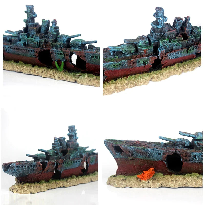 49cm Navy Warship Batttle Ship Resin Boat Aqaurium Tank Fish Decoration Ornament aquarium decor decoration