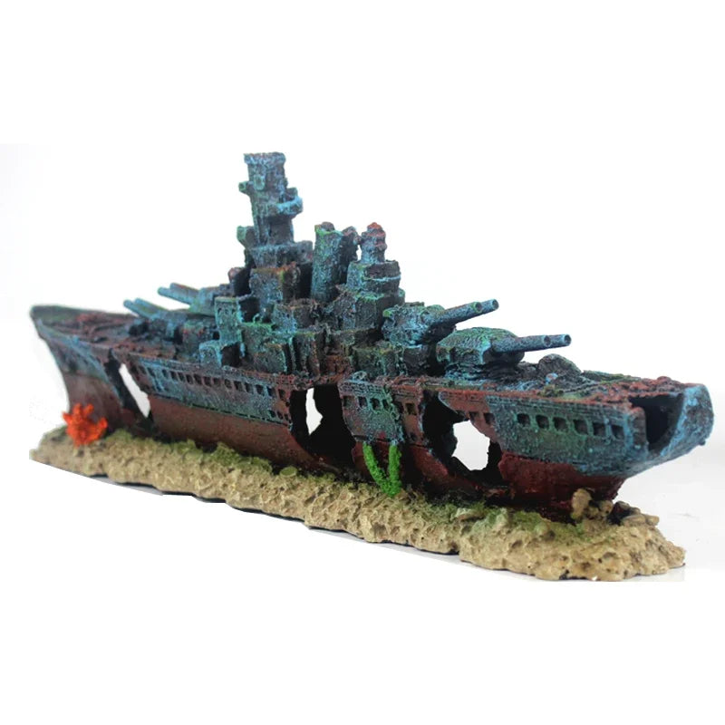 49cm Navy Warship Batttle Ship Resin Boat Aqaurium Tank Fish Decoration Ornament aquarium decor decoration